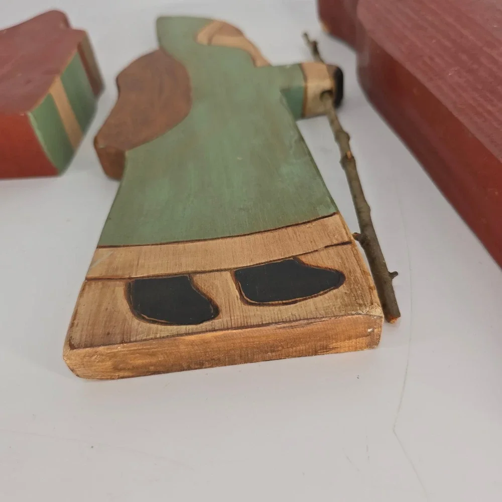 Vintage Primitive Wooden Santa Trio Folk Art Rustic Christmas Decor